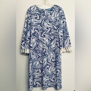 Rare J.McLaughlin Brenda dress in the Catalina Blue White Willow Bluff print L🔥